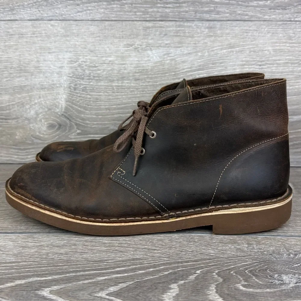 Clarks Bushacre II Men's Sz 12M Brown Beeswax Leather 2-Eye Lace Up Chukka Boots